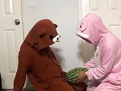 'palm Jobs With Watermelon Then Licks It In Bunny Onesie Pajamas'